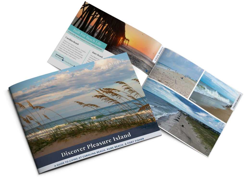 Carolina Beach shoreline at sunrise near Airlie Homes communities